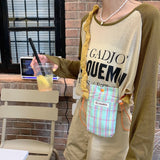 Canvas Shoulder Bag Mini CrossBody Purse Plaid Wallet