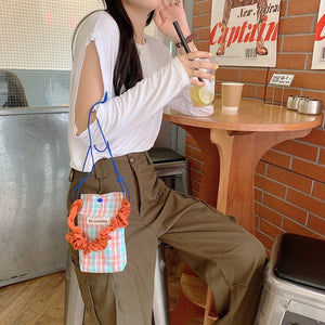 Canvas Shoulder Bag Mini CrossBody Purse Plaid Wallet