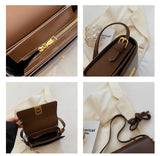 Vintage Leather Shoulder Bag with Lock - Small Square Crossbody Purse