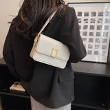 Vintage Leather Shoulder Bag with Lock - Small Square Crossbody Purse
