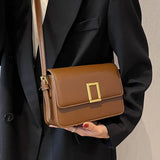 Vintage Leather Shoulder Bag with Lock - Small Square Crossbody Purse