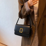 Vintage Leather Shoulder Bag with Lock - Small Square Crossbody Purse