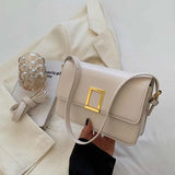 Vintage Leather Shoulder Bag with Lock - Small Square Crossbody Purse