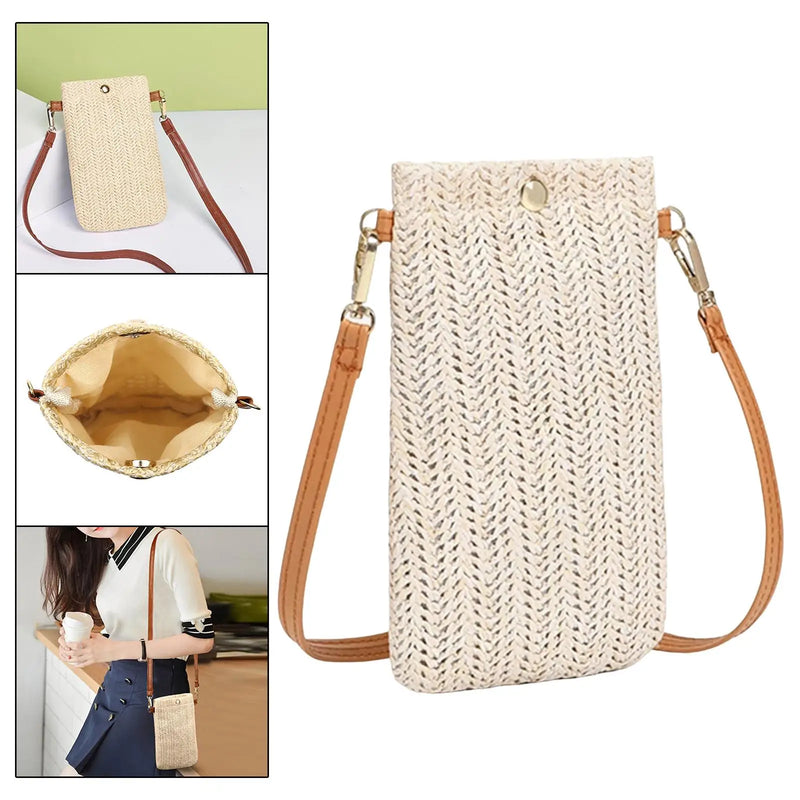 Summer Beach Rattan Shoulder Bag with Adjustable Strap