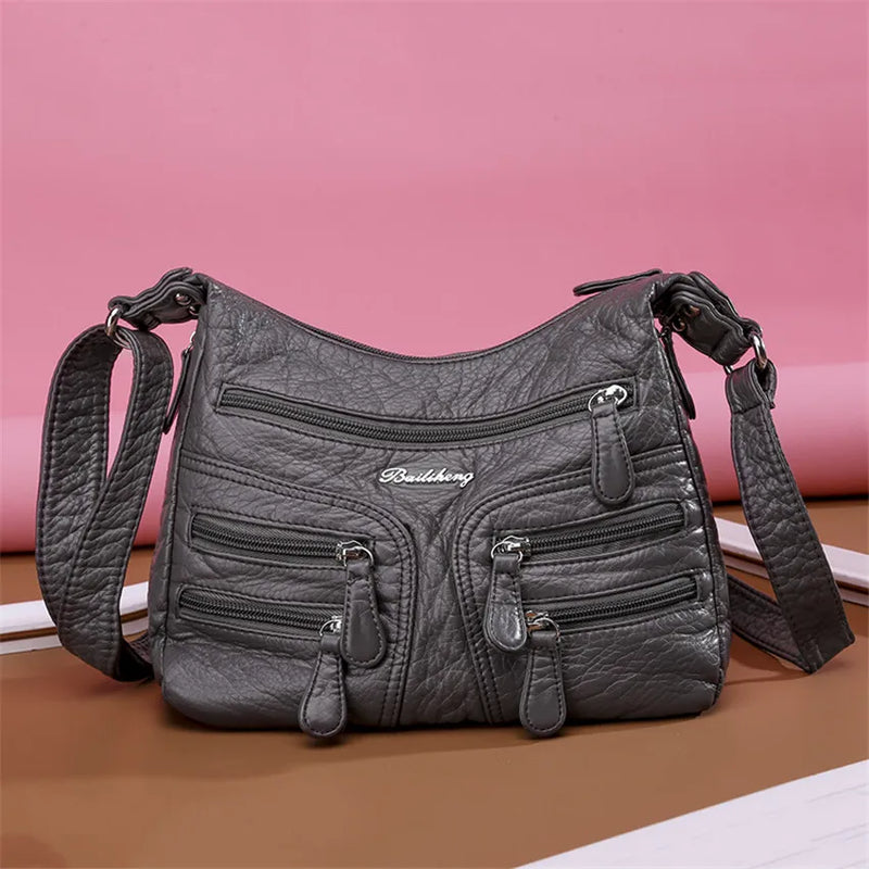 Small Soft Shoulder Bag Casual Women Bag Wash Leather Crossbody