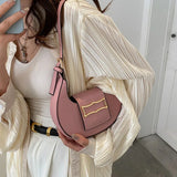 Solid PU Leather Saddle Bag for Women