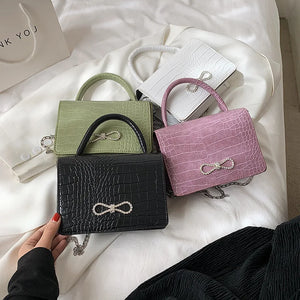 Crocodile Pattern Small Square PU Leather Crossbody Bag