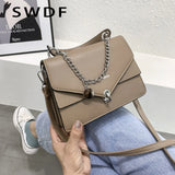 Women's Small Square PU Leather Shoulder Bag with Chains