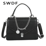 Women's Small Square PU Leather Shoulder Bag with Chains