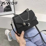 Women's Small Square PU Leather Shoulder Bag with Chains