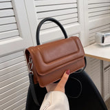 Small Square Crossbody Bag Leather Handbag Vintage Flap Shoulder Bag