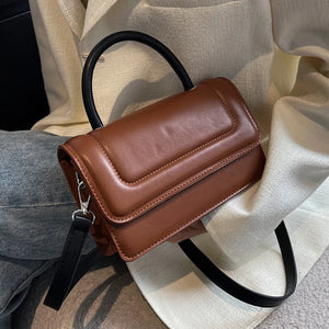 Small Square Crossbody Bag Leather Handbag Vintage Flap Shoulder Bag