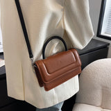 Small Square Crossbody Bag Leather Handbag Vintage Flap Shoulder Bag