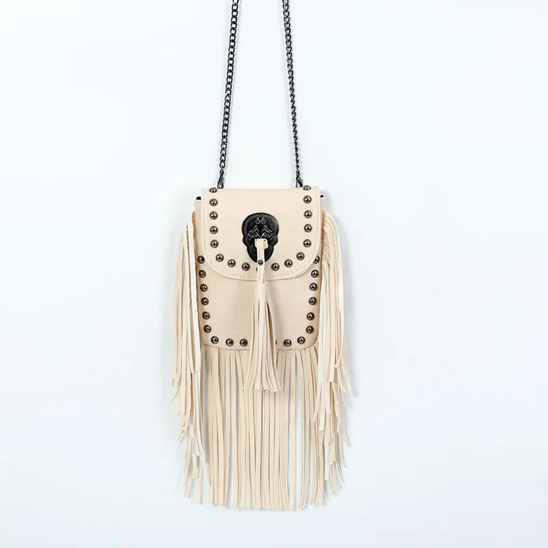 Women's Crossbody Bag with Rivet Tassel Shoulder Bag