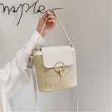 Women's Small Straw Bag Bucket Crossbody Rattan Beach Lady