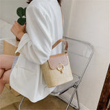 Women's Small Straw Bag Bucket Crossbody Rattan Beach Lady