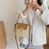 Women's Small Straw Bag Bucket Crossbody Rattan Beach Lady