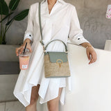 Straw Bucket Crossbody Bag Summer Travel Purse Handbag Shoulder Messenger