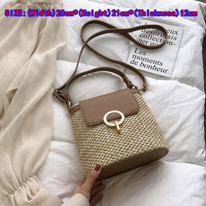Straw Bucket Bag Crossbody Shoulder Messenger Summer Handbag