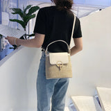 Straw Bucket Crossbody Bag Summer Travel Purse Handbag Shoulder Messenger