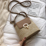 Straw Bucket Bag Crossbody Shoulder Messenger Summer Handbag