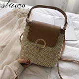 Straw Bucket Crossbody Bag Summer Travel Shoulder Purse for Women