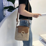 Straw Bucket Bags Women Summer Crossbody Travel Purses Handbags Shoulder Bag