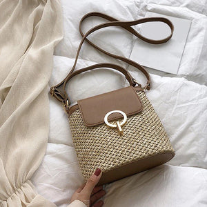 Straw Bucket Bag for Women Summer Crossbody Handbag