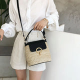 Straw Bucket Bags Women Summer Crossbody Travel Purses Handbags Shoulder Bag