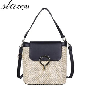 Straw Bucket Crossbody Bag Summer Travel Shoulder Purse for Women