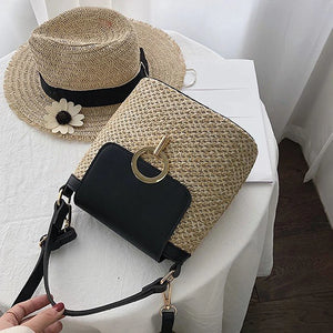 Straw Bucket Crossbody Bag Women Summer Travel Purse Handbag Shoulder Messenger
