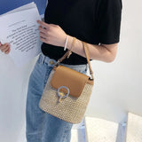 Straw Bucket Bags Women Summer Crossbody Travel Purses Handbags Shoulder Bag