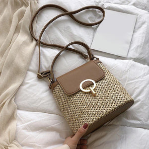 Straw Bucket Crossbody Bag Women Summer Travel Purse Handbag Shoulder Messenger