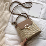 Straw Bucket Crossbody Bag Women Summer Travel Purse Handbag Shoulder Messenger