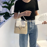 Straw Bucket Bag Women Crossbody Shoulder Messenger Travel Purse Handbag