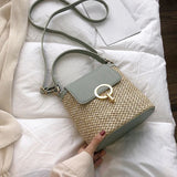 Straw Bucket Bag Summer Crossbody Travel Purse Female Shoulder Bag