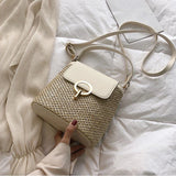 Straw Bucket Bag Women Crossbody Travel Purse Lady Shoulder Bag
