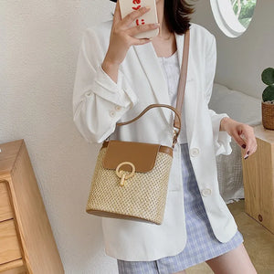 Straw Bucket Bag Women Crossbody Travel Purse Lady Shoulder Bag