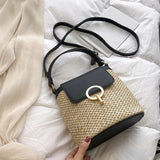 Straw Bucket Bag Women Crossbody Travel Purse Lady Shoulder Bag