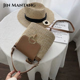 Straw Bucket Bag for Women Crossbody Summer Handbag Lady Shoulder Bag