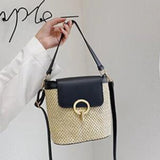 Straw Bucket Crossbody Bag Women Summer Shoulder Purse Travel Handbag