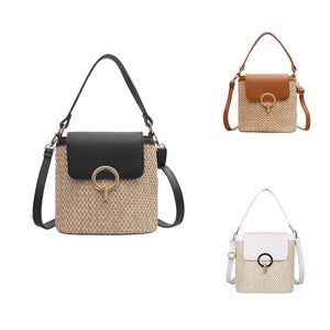 Straw Bucket Crossbody Bag Women Summer Shoulder Purse Travel Handbag