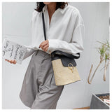 Straw Bucket Crossbody Bag Women Summer Shoulder Purse Travel Handbag