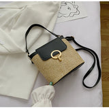 Straw Bucket Crossbody Bag Women Summer Shoulder Purse Travel Handbag