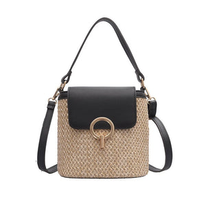 Straw Bucket Bag for Women Summer Crossbody Lady Travel Purse Shoulder Bag