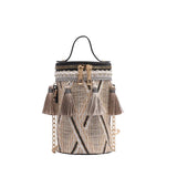 Straw Woven Bucket Bag Boho Tassel Chain Shoulder Messenger Clutch