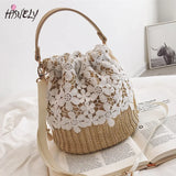 Straw Woven Bucket Bag for Women Crossbody Rattan Shoulder Bag