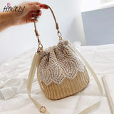 Straw Woven Bucket Bag for Women Crossbody Rattan Shoulder Bag
