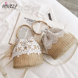 Straw Woven Bucket Bag for Women Crossbody Rattan Shoulder Bag