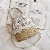 Straw Woven Bucket Bag for Women Crossbody Rattan Shoulder Bag